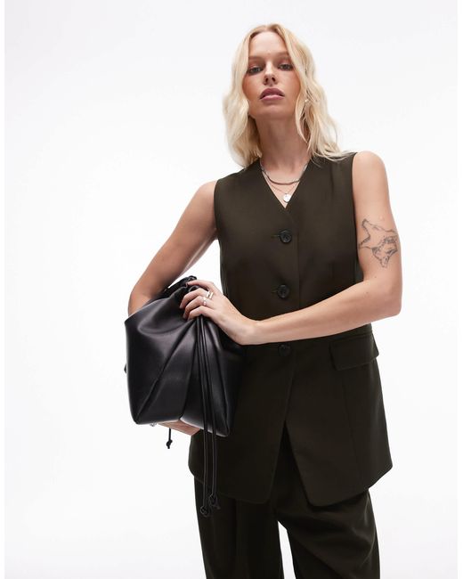 TOPSHOP Black Fitted Longline Vest