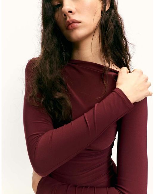 Pull&Bear Red Soft Draped Midi Dress