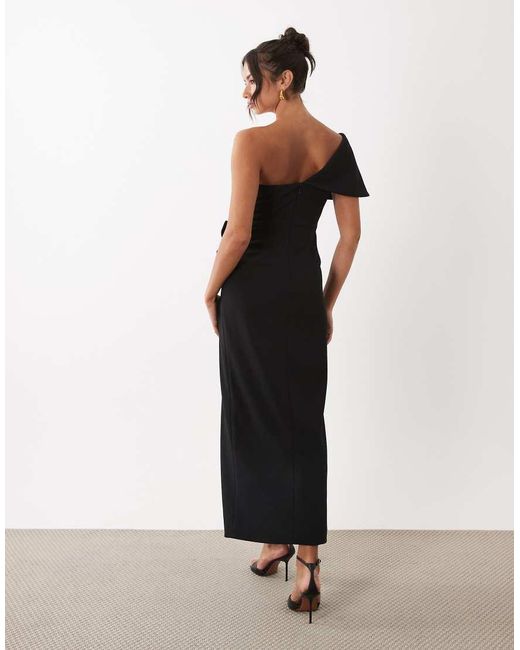 ASOS Natural Structured Drape Midi Dress With Pearl Detail