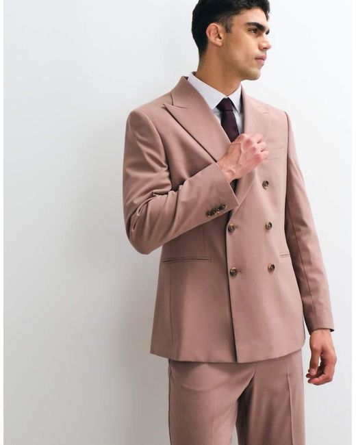 ASOS Brown Regular Double Breasted Suit Blazer for men