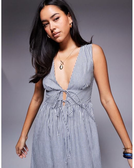 Princess Polly Gray Pokey Sleeveless Deep Plunge Tie Front Maxi Dress