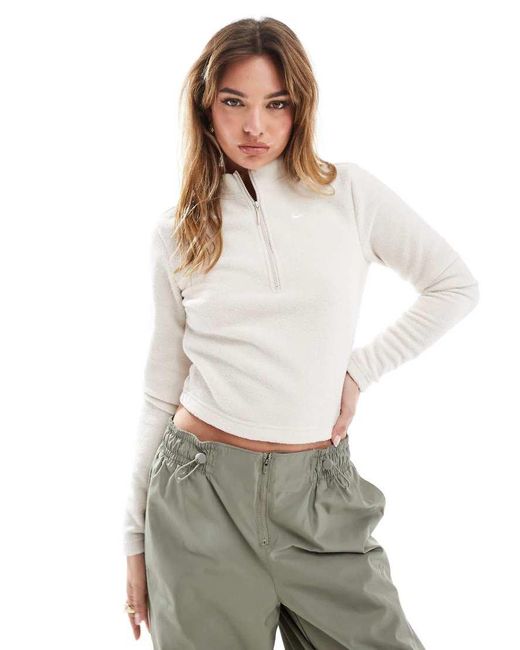 Top De Manga Larga Con Media Cremallera Phoenix Fleece De - Neutro Nike de color White