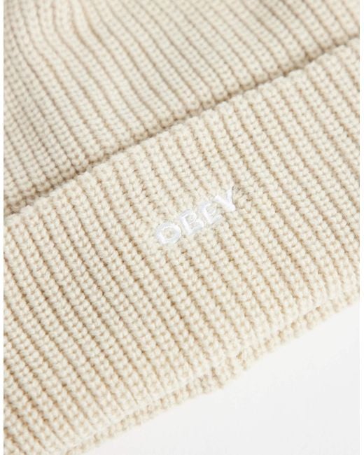 Obey Logo future cuff rippstrick-beanie in Natural für Herren