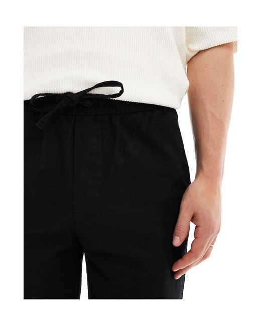 Only & Sons Black Linen Mix Loose Fit Trousers for men