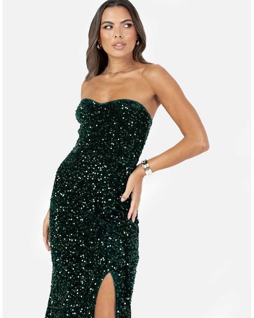 Maya Green Embellished Velvet Bandeau Maxi Dress