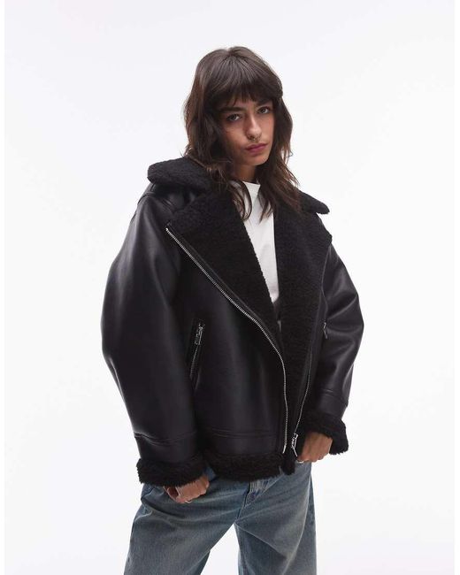 Giacca Stile Aviatore Nera Oversize di Mango in Blue
