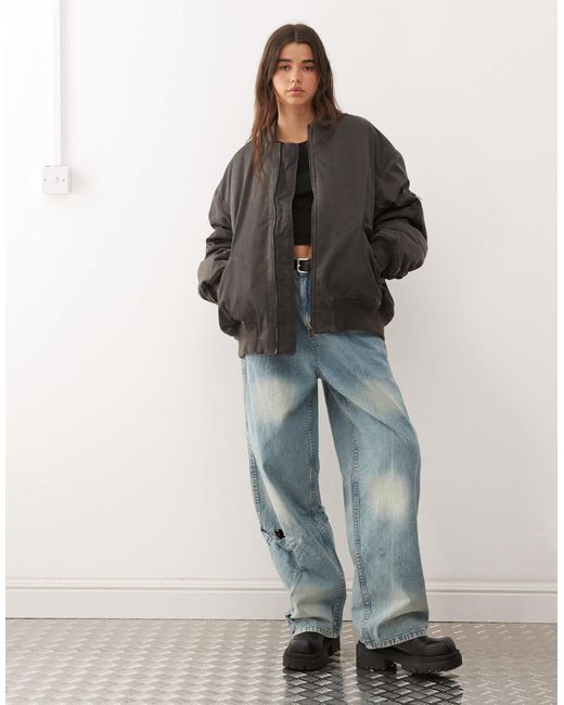 Weekday Black Oversized Padded Bomber Jacket