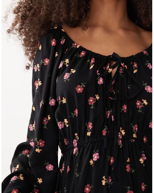 Miss Selfridge Black Spun Scoop Neck Mini Tea Dress