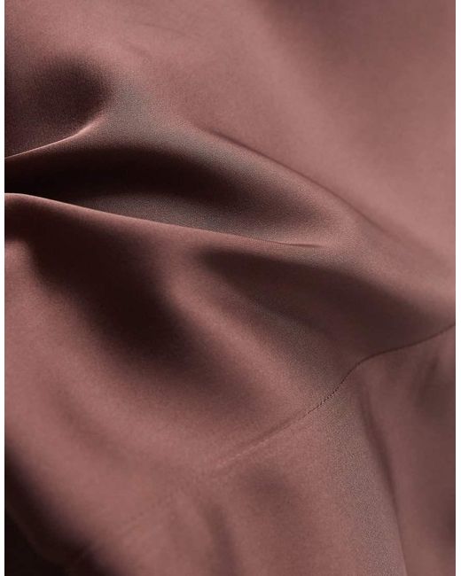 & Other Stories Brown Bias Cut Satin Maxi Dress With Cap Sleeve