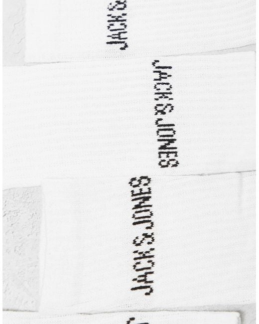 Jack & Jones White 5 Pack Ribbed Logo Socks for men