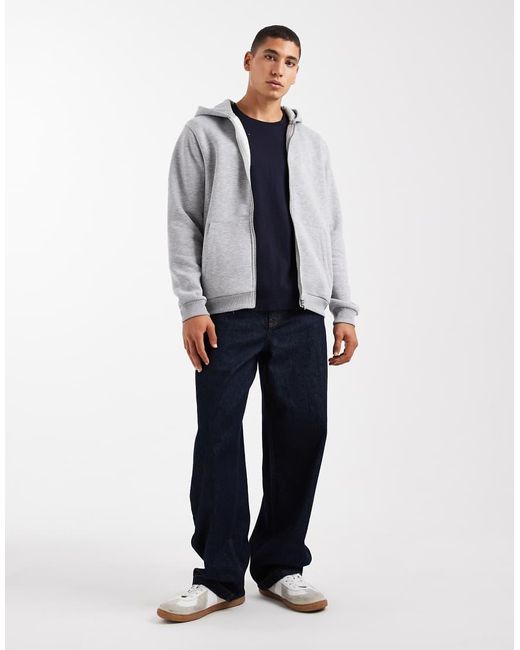 ASOS Gray Essentials Zip Through Hoodie for men