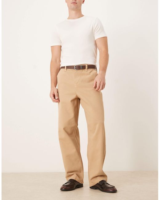 ASOS Natural Loose Straight Trousers for men