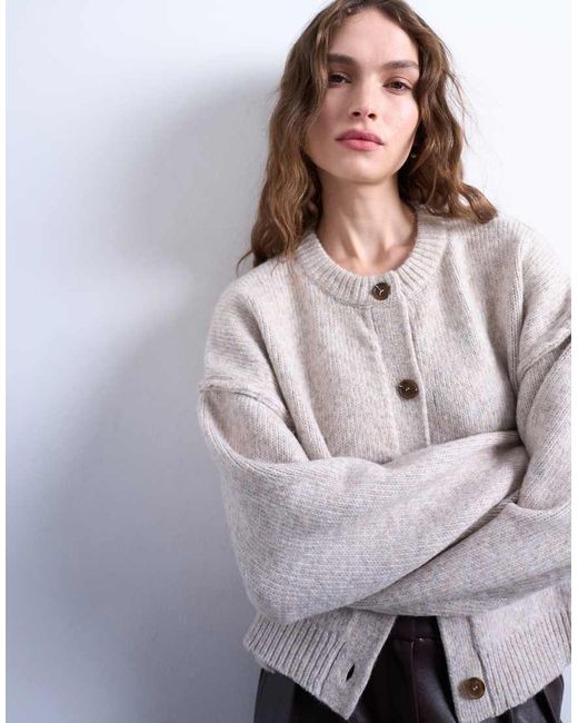 TOPSHOP Gray Knitted Exposed Seam Relaxed Cardigan
