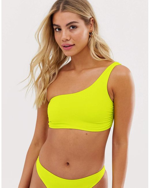 Miss Selfridge Yellow Bikini Top With Asymmetric Shoulder Strap