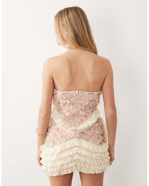ASOS Natural Swan Embellished 3d Mini Dress