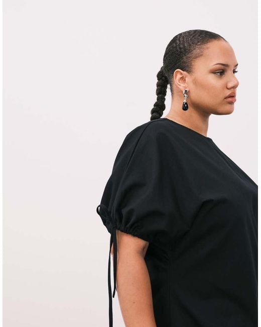 ASOS Black Asos Design Curve Crew Neck Mini Dress With Tie Sleeve Detail