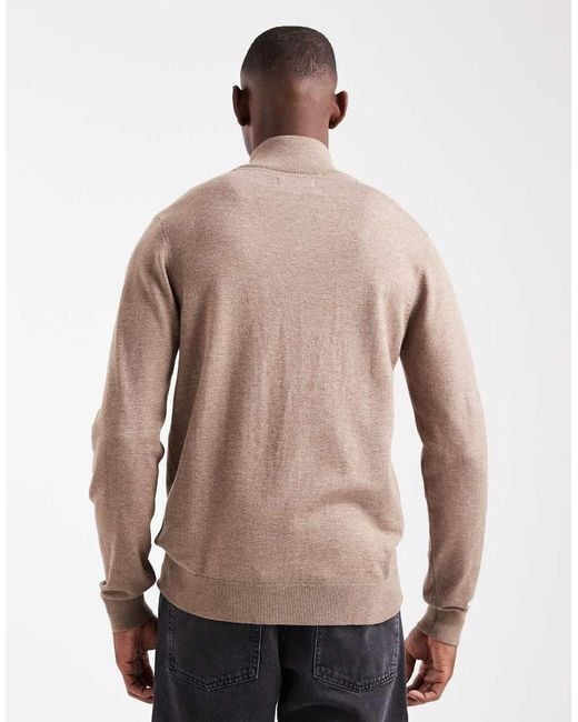 Threadbare Natural 1/4 Zip Knitted Jumper for men
