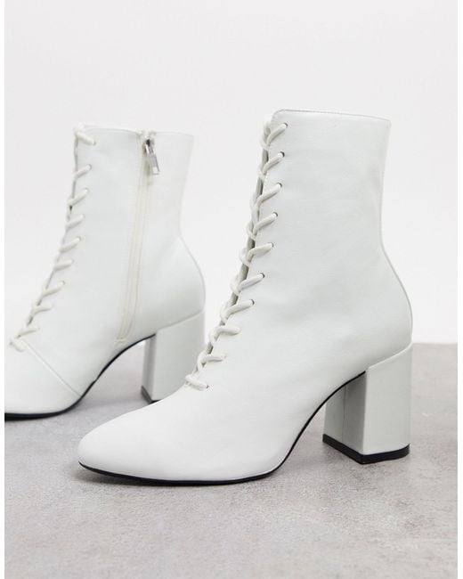 Bershka White Lace Up Heeled Boot