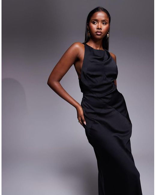 ASOS Schuingesneden Maxi Jurk Van Satijn En Chiffon Met Overslagdetail Op De Rug in het Blue