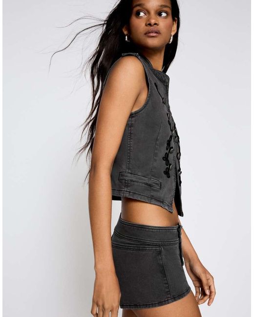 Bershka Black Mini Button Shorts