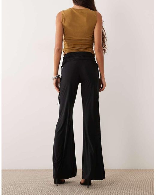 ASOS Black Slinky Ruched Side Wide Trouser Co-ord