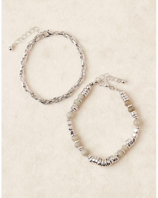 ASOS Black Festival Semi-Precious Labradorite And Chain 2 Pack Bracelet for men
