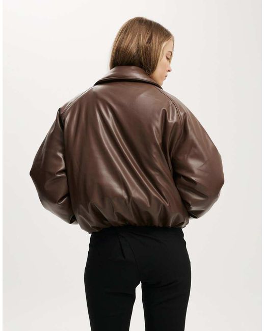 Cotton On Brown Faux Leather Puff Bomber
