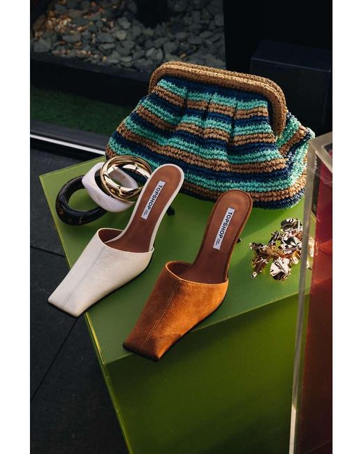 TOPSHOP Natural Premium Dante Leather Square Toe Heeled Mule
