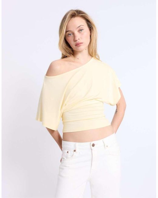 Stradivarius White Short Sleeve Boat Neck T-shirt
