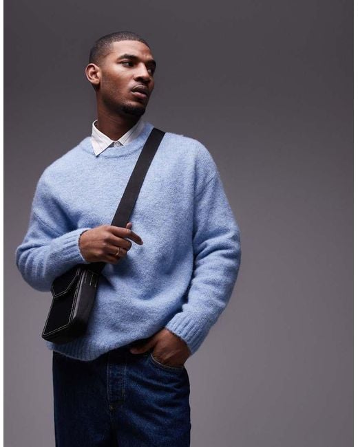 Topman Blue Relaxed Fit Jumper for men