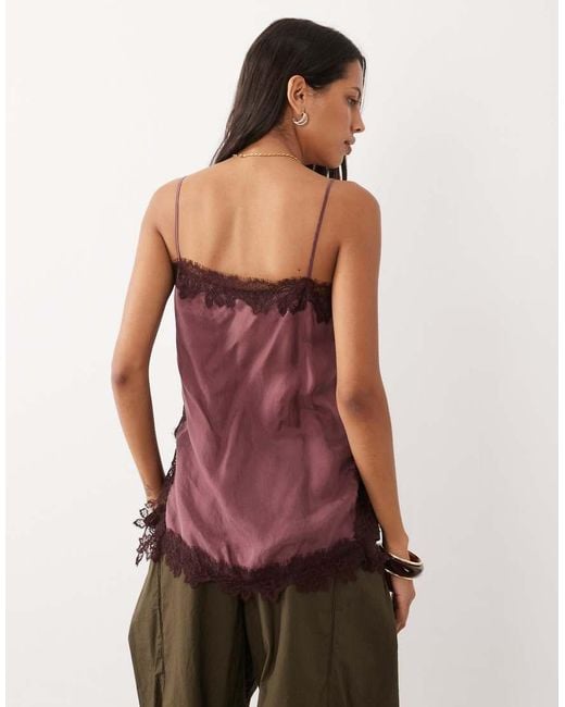Mango Red Square Neck Lace Trim Cami Top
