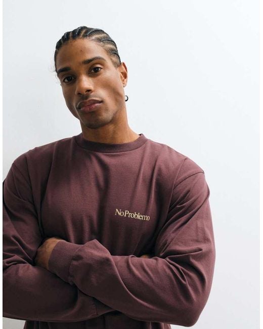 No Problemo Brown 100% Cotton Mini Logo Long Sleeve T-shirt for men