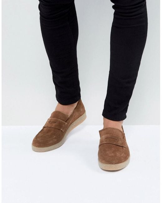ASOS Brown Asos Loafers In Tan Suede With Gum Sole for men