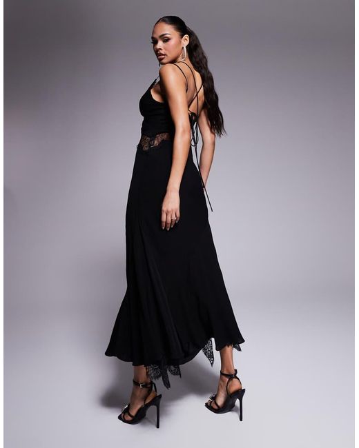 Forever New Blue Asymmetric Lace Splice Maxi Dress