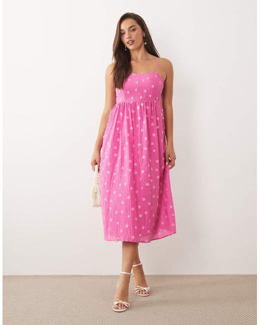 Vila Pink 3d Floral Applique Textured Cami Maxi Dress