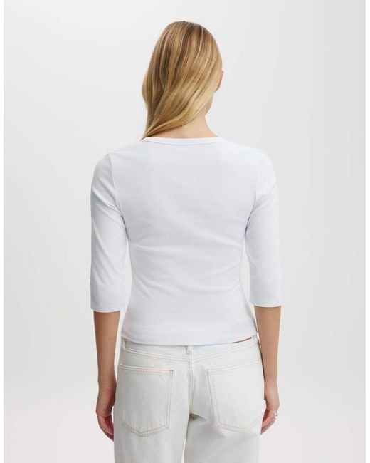 Cotton On White 90S V Neck ¾ Sleeve