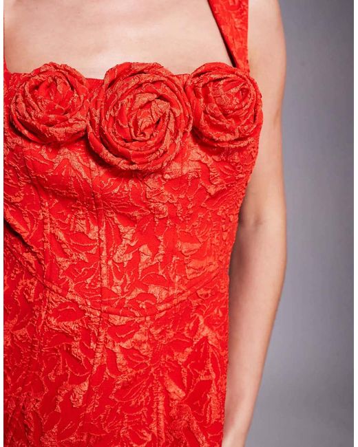 Forever New Red Rosette Jacquard Struct Mini Dres