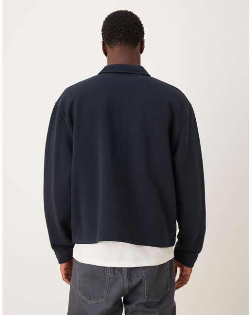ASOS Blue Relaxed Boxy Zip-up Harrington Jacket for men