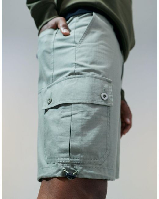 ASOS Green Slim Longer Length Ripstop Cargo Short for men
