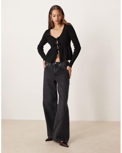 Mango Black Tie Front Peplum Hem Cardigan