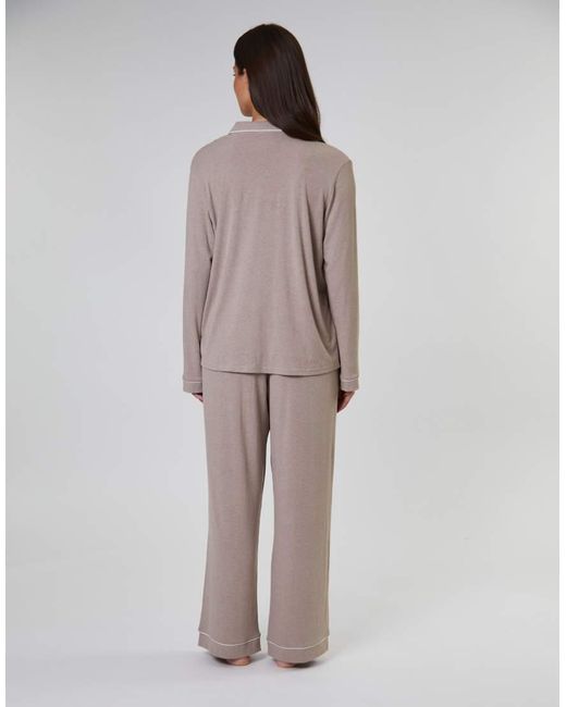 Loungeable Gray Rib Long Sleeve Traditional Shirt And Long Pant
