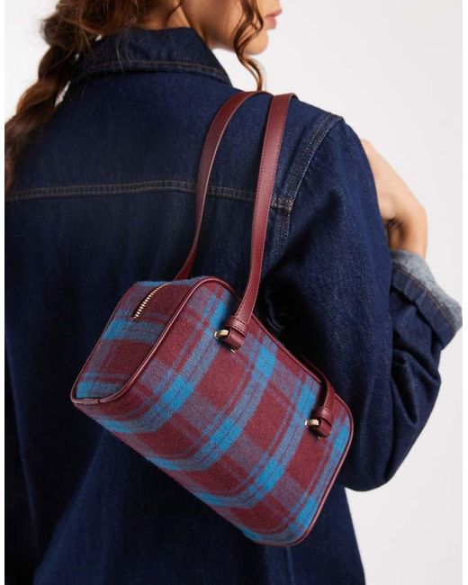 ASOS Blue Plaid Boxy Shoulder Bag