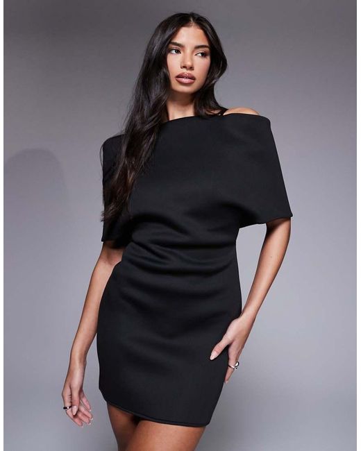 ASOS Black Deep Off The Shoulder Mini Dress With Cape Back Detail