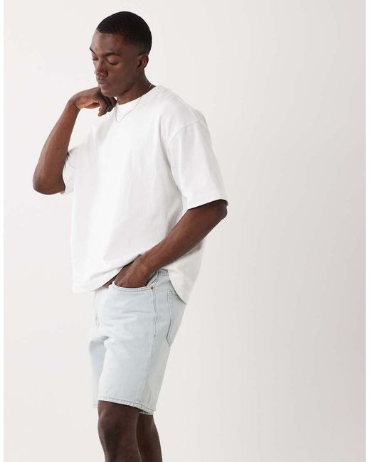 Mango White Relaxed Fit Denim Shorts for men