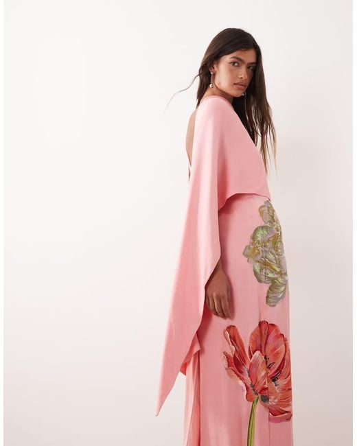 ARRANGE Pink Floral Embroidered Satin Overlay Maxi Dress
