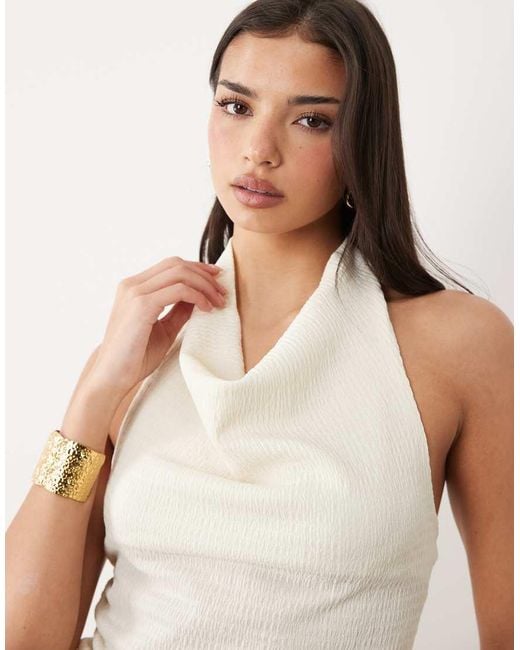 Gina Tricot White Co-ord Textured Halterneck Asymmetric Top
