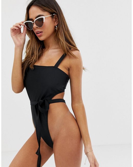 high leg belted swimsuit