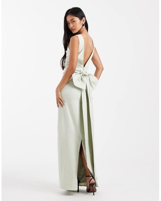 TFNC London White Bridesmaid Bengaline Maxi Dress With Detachable Bow Back