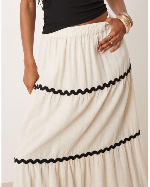 Vila Natural Scallop Trim Cotton Maxi Skirt
