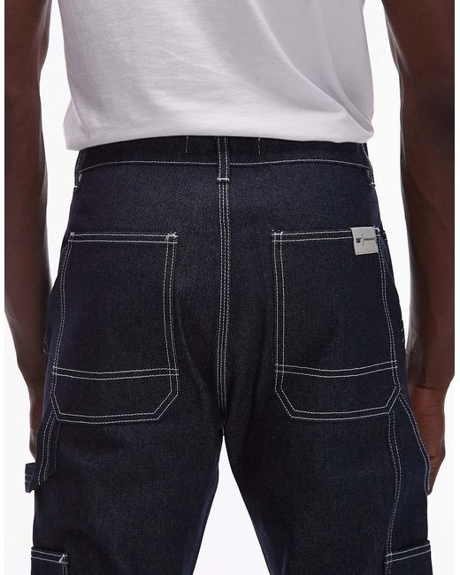 CAT WWR Blue Regular Fit Denim Carpenter Jeans With Contrast Stitching for men